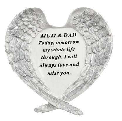 Mum and Dad Guardian Angel Heart Wings Graveside Memorial Plaque Ornament