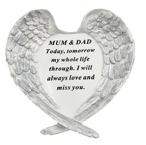 Mum and Dad Guardian Angel Heart Wings Graveside Memorial Plaque Ornament