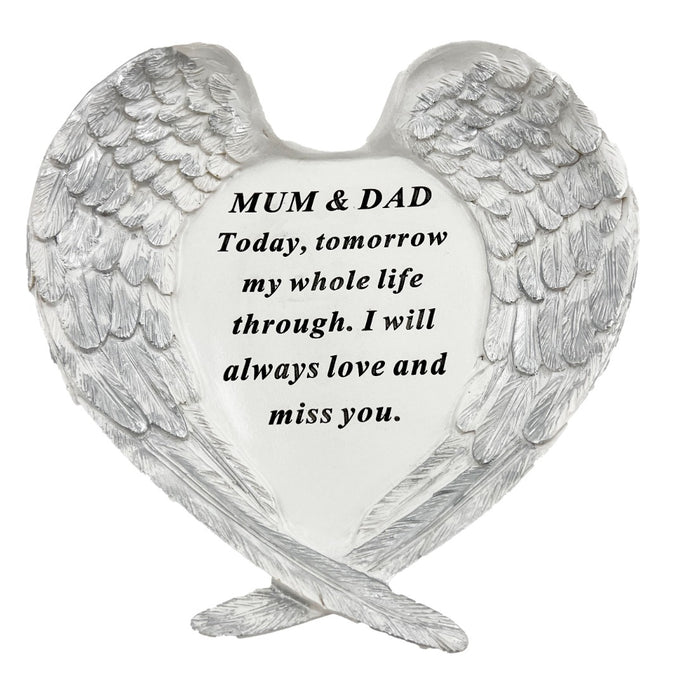 Mum and Dad Guardian Angel Heart Wings Graveside Memorial Plaque Ornament