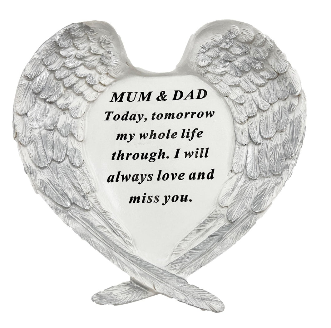 Mum and Dad Guardian Angel Heart Wings Graveside Memorial Plaque Ornament