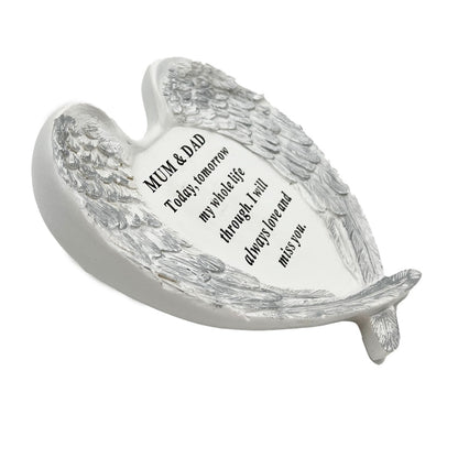 Mum and Dad Guardian Angel Heart Wings Graveside Memorial Plaque Ornament