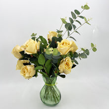 Load image into Gallery viewer, Zinnia Rose Artificial Flower Arrangement In Pretty Green Glass Vase (59cm) Home Decoration