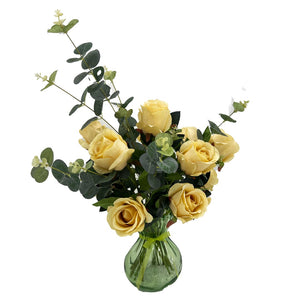 Zinnia Rose Artificial Flower Arrangement In Pretty Green Glass Vase (59cm) Home Decoration