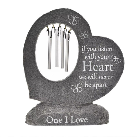 One I Love memorial stone with heart wind chime
