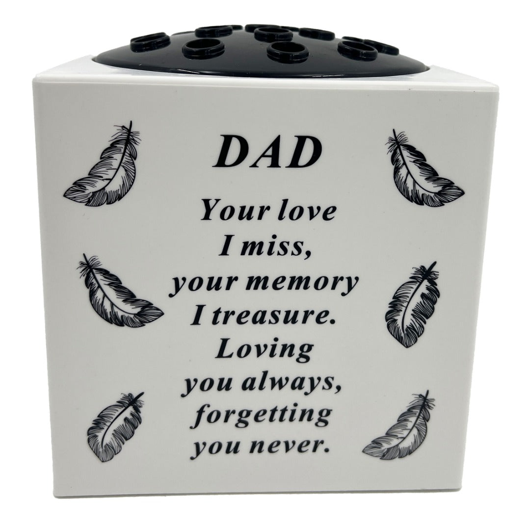 Special Dad Angel Feather Memorial Graveside Flower Vase Container White