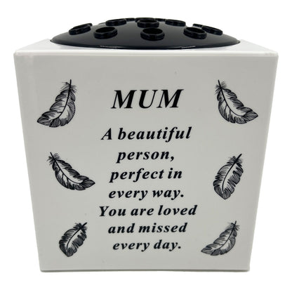 Special Mum Angel Feather Memorial Graveside Flower Vase Container White