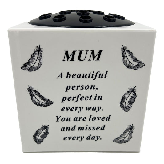 Special Mum Angel Feather Memorial Graveside Flower Vase Container White