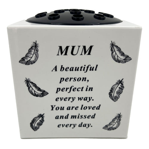 Special Mum Angel Feather Memorial Graveside Flower Vase Container White