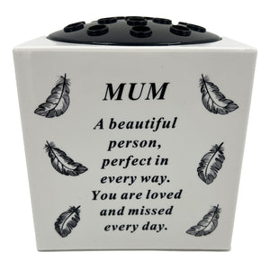 Special Mum Angel Feather Memorial Graveside Flower Vase Container White