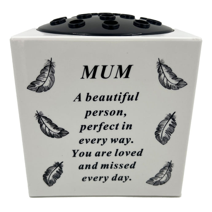 Special Mum Angel Feather Memorial Graveside Flower Vase Container White