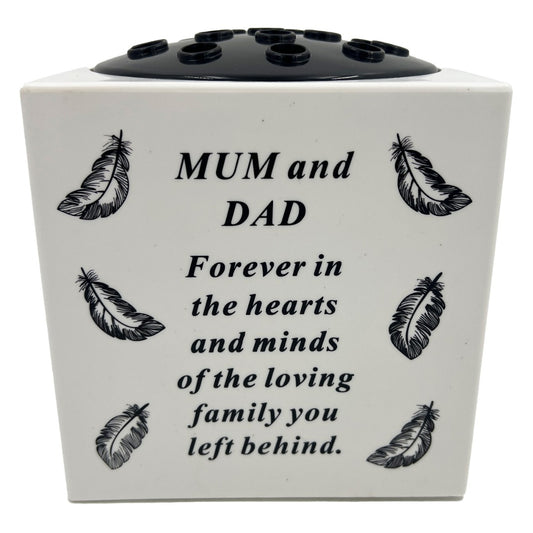 Special Mum and Dad Angel Feather Memorial Graveside Flower Vase Container White