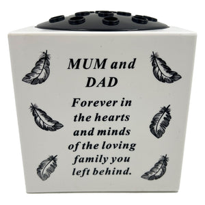 Special Mum and Dad Angel Feather Memorial Graveside Flower Vase Container White