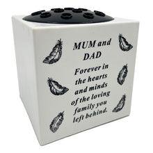 Load image into Gallery viewer, Special Mum and Dad Angel Feather Memorial Graveside Flower Vase Container White