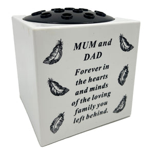 Special Mum and Dad Angel Feather Memorial Graveside Flower Vase Container White