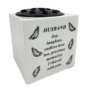 Special Husband Angel Feather Memorial Graveside Flower Vase Container White