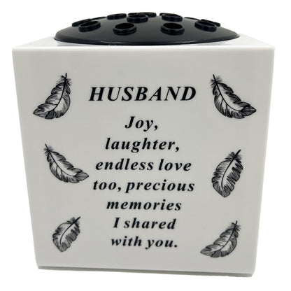 Special Husband Angel Feather Memorial Graveside Flower Vase Container White