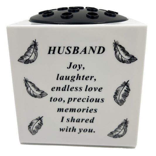 Special Husband Angel Feather Memorial Graveside Flower Vase Container White