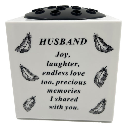 Special Husband Angel Feather Memorial Graveside Flower Vase Container White