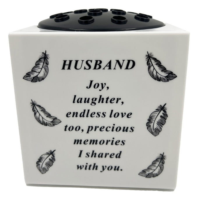 Special Husband Angel Feather Memorial Graveside Flower Vase Container White