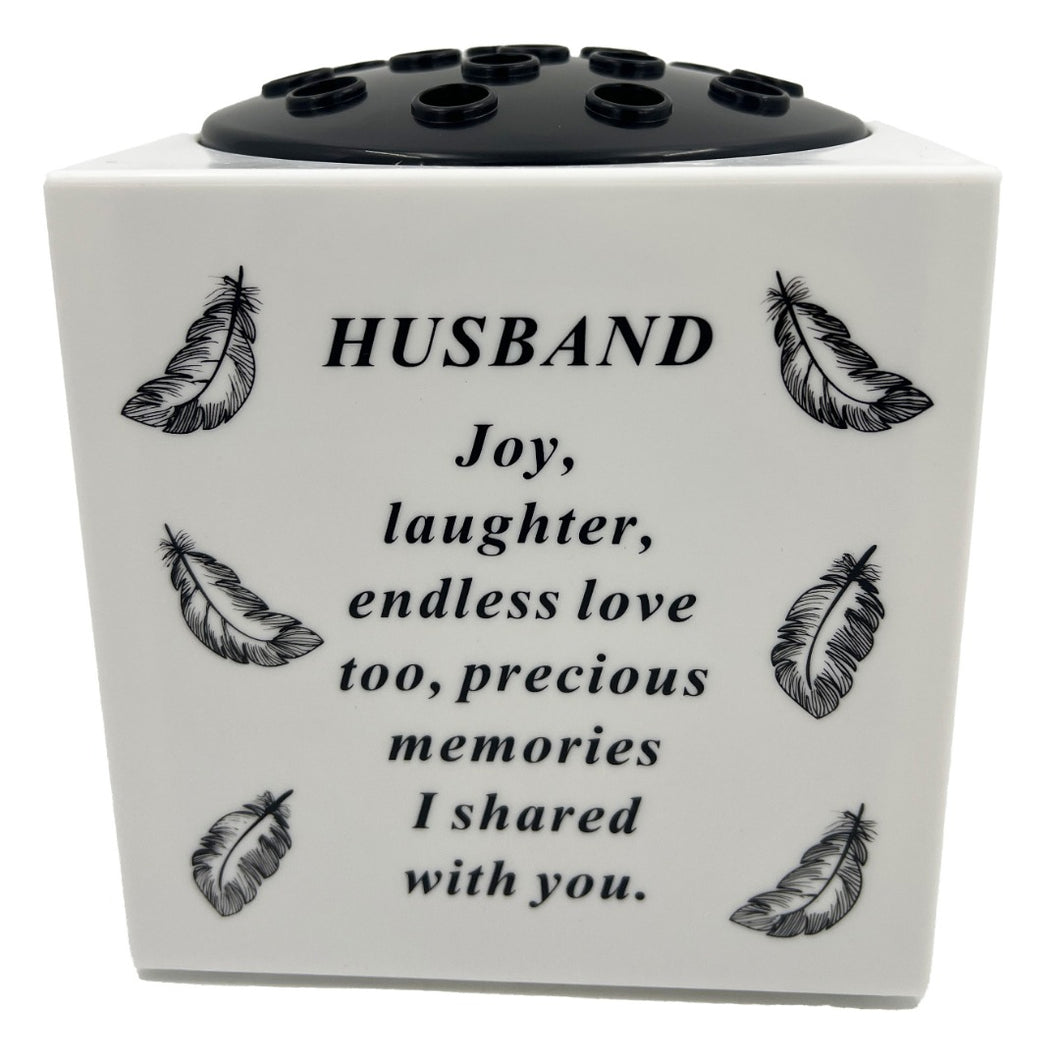 Special Husband Angel Feather Memorial Graveside Flower Vase Container White
