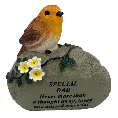 Special Dad Graveside Memorial Robin Bird Resin Stone Grave Plaque Ornament Decoration Sadly Missed