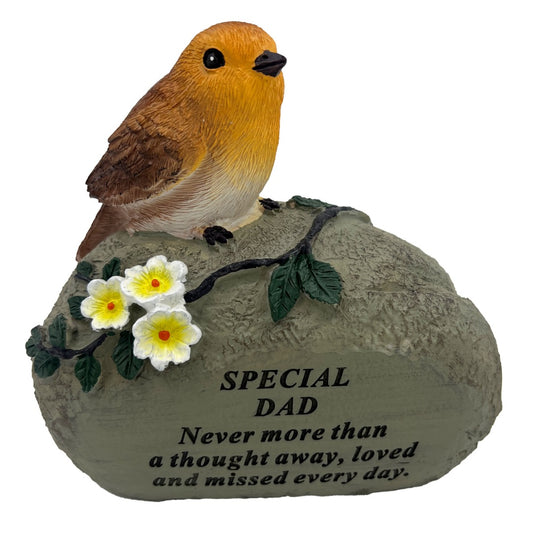 Special Dad Graveside Memorial Robin Bird Resin Stone Grave Plaque Ornament Decoration Sadly Missed