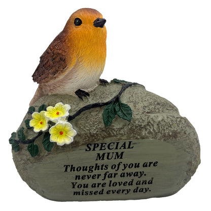 Special Mum Graveside Memorial Robin Bird Resin Stone Grave Plaque Ornament Decoration Sadly Missed