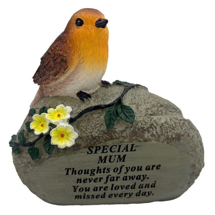 Special Mum Graveside Memorial Robin Bird Resin Stone Grave Plaque Ornament Decoration Sadly Missed