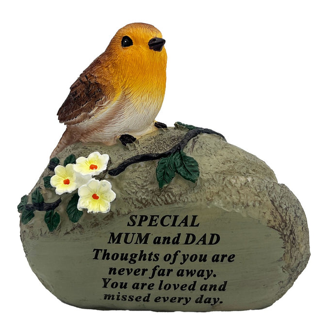 Special Mum and Dad Graveside Memorial Robin Bird Resin Stone Grave Plaque Ornament Decoration Sadly Missed