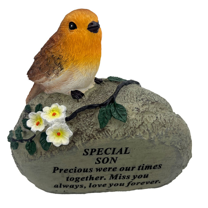 Special Son Graveside Memorial Robin Bird Resin Stone Grave Plaque Ornament Decoration Sadly Missed