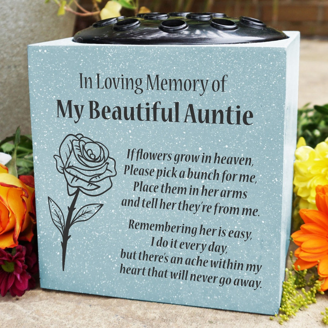 Grey Beautiful Auntie Rose If Flowers Grow In Heaven Memorial Grave Side Flower Vase Pot