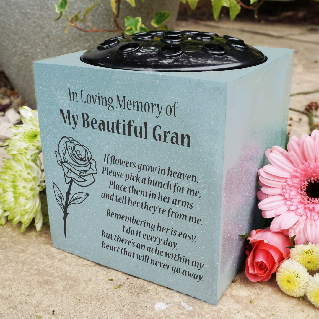 Grey Beautiful Gran Rose If Flowers Grow In Heaven Memorial Grave Side Flower Vase Pot