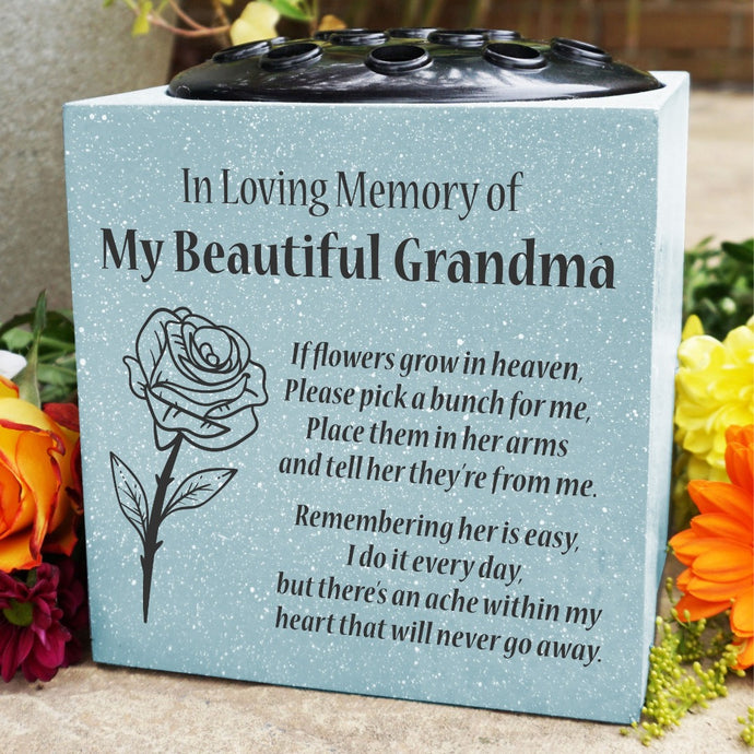 Grey Beautiful Grandma Rose If Flowers Grow In Heaven Memorial Grave Side Flower Vase Pot