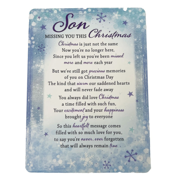 Son Missing You Christmas Memorial Remembrance Verse Plastic Coated Grave Graveside Card