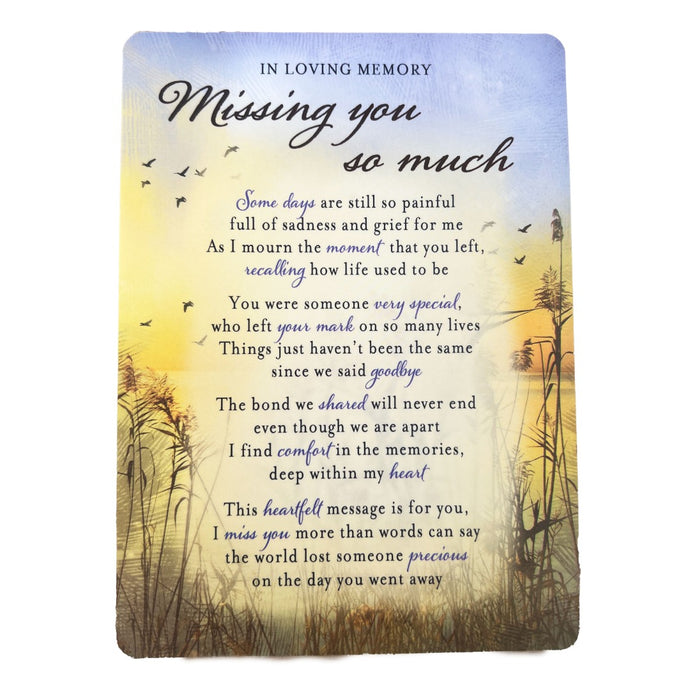 Missing You So Much Memorial Remembrance Verse Plastic Coated Grave Graveside Card