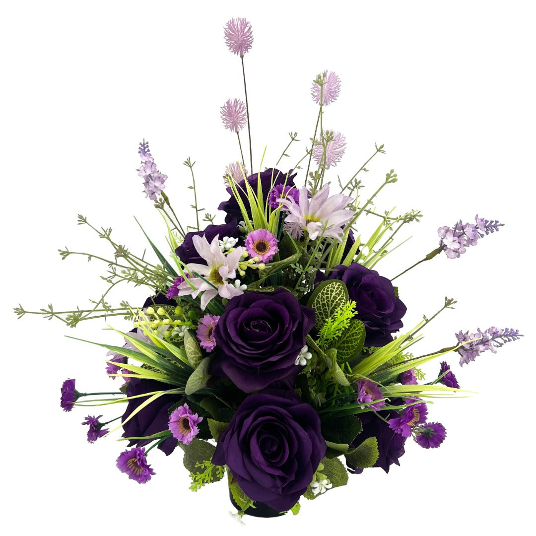Pearl Purple Meadow Rose Artificial Flower Graveside Cemetery Memorial Arrangement