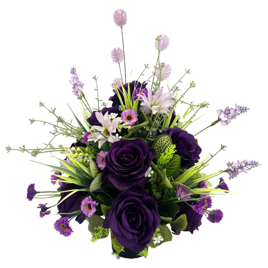Pearl Purple Meadow Rose Artificial Flower Graveside Cemetery Memorial Arrangement
