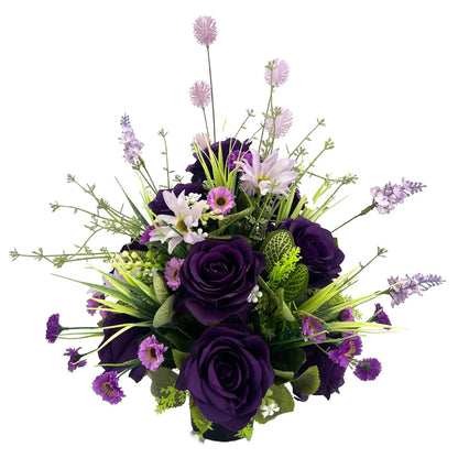 Pearl Purple Meadow Rose Artificial Flower Graveside Cemetery Memorial Arrangement