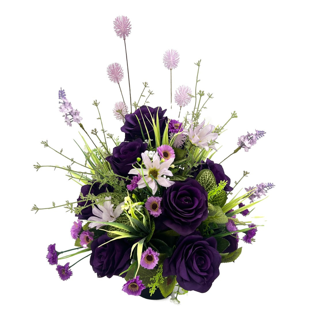 Pearl Purple Meadow Rose Artificial Flower Graveside Cemetery Memorial Arrangement
