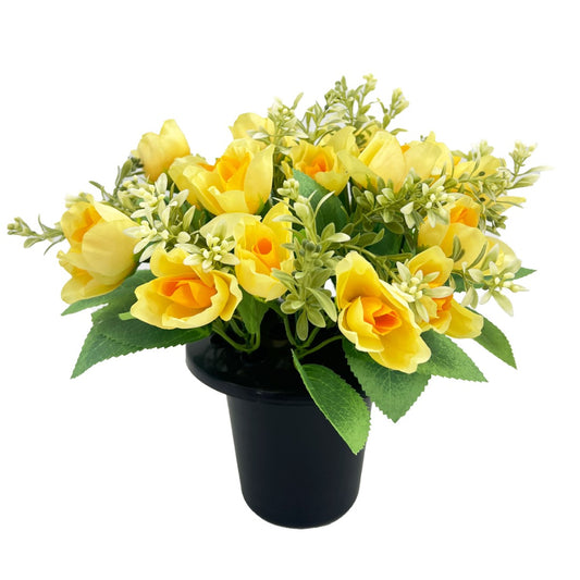 Yellow Rose Bud Artificial Flower Graveside Cemetery Memorial Grave Floral Arrangement
