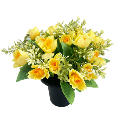 Yellow Rose Bud Artificial Flower Graveside Cemetery Memorial Grave Floral Arrangement