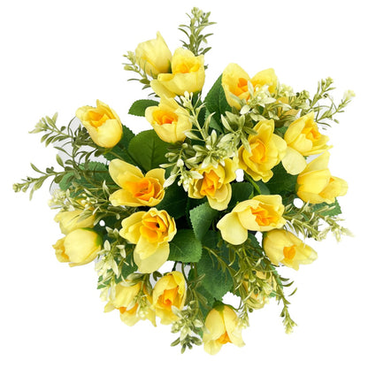 Yellow Rose Bud Artificial Flower Graveside Cemetery Memorial Grave Floral Arrangement