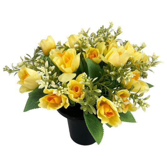 Yellow Rose Bud Artificial Flower Graveside Cemetery Memorial Grave Floral Arrangement