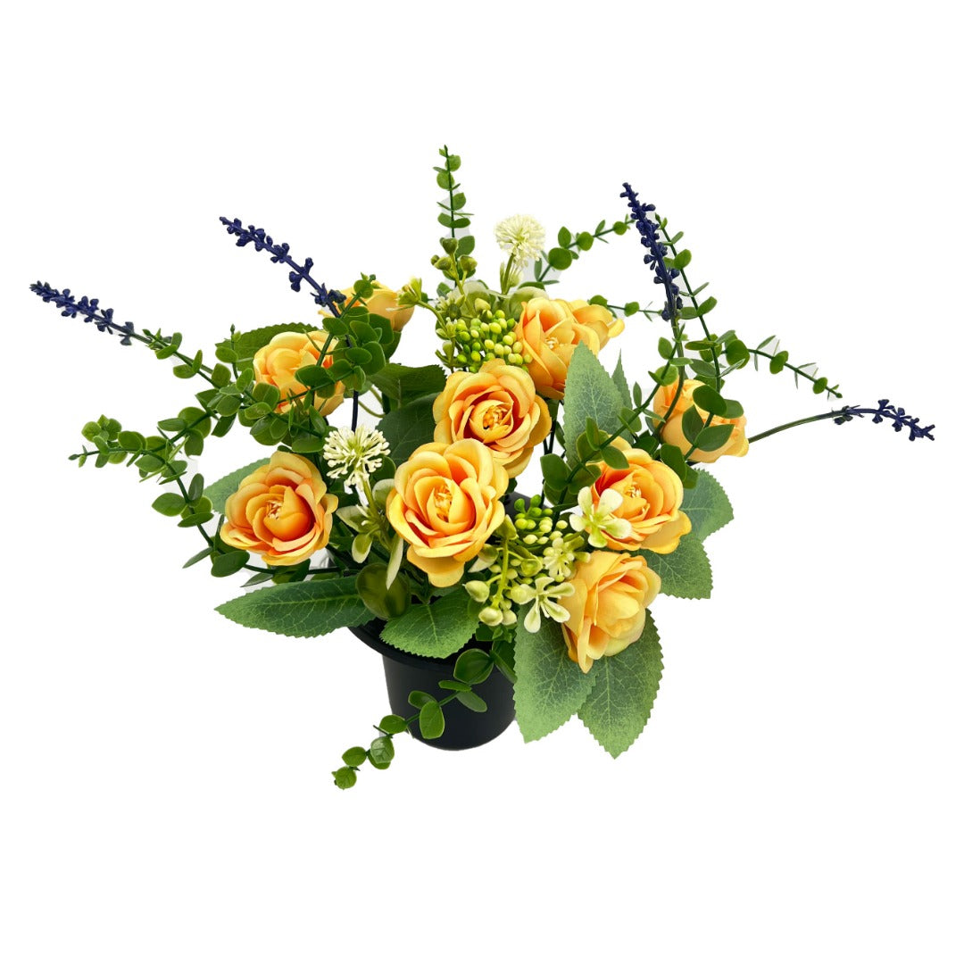 Yellow Orange Rose Artificial Flower Graveside Cemetery Memorial Grave Floral Arrangement