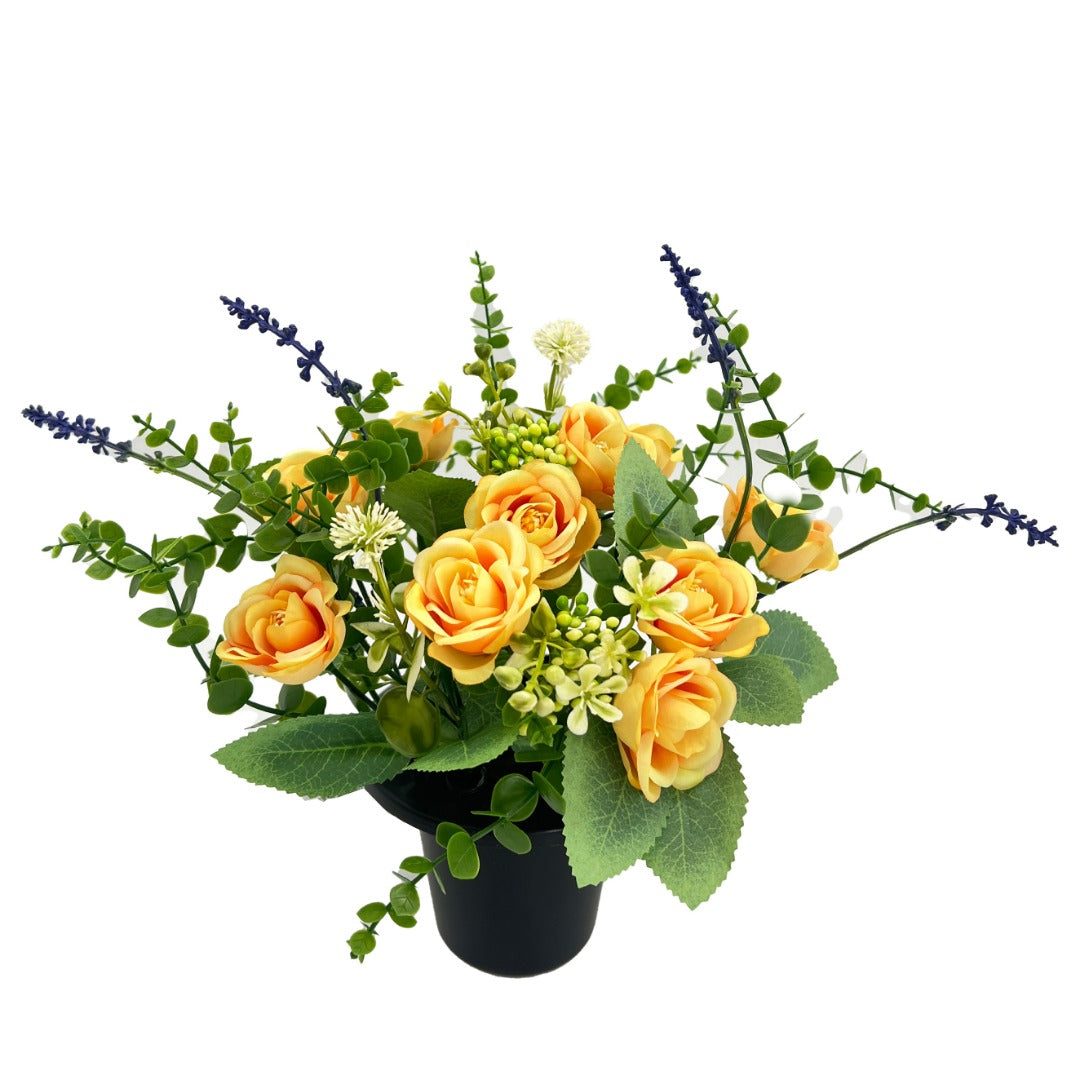 Yellow Orange Rose Artificial Flower Graveside Cemetery Memorial Grave Floral Arrangement