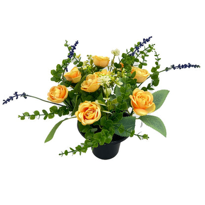 Yellow Orange Rose Artificial Flower Graveside Cemetery Memorial Grave Floral Arrangement