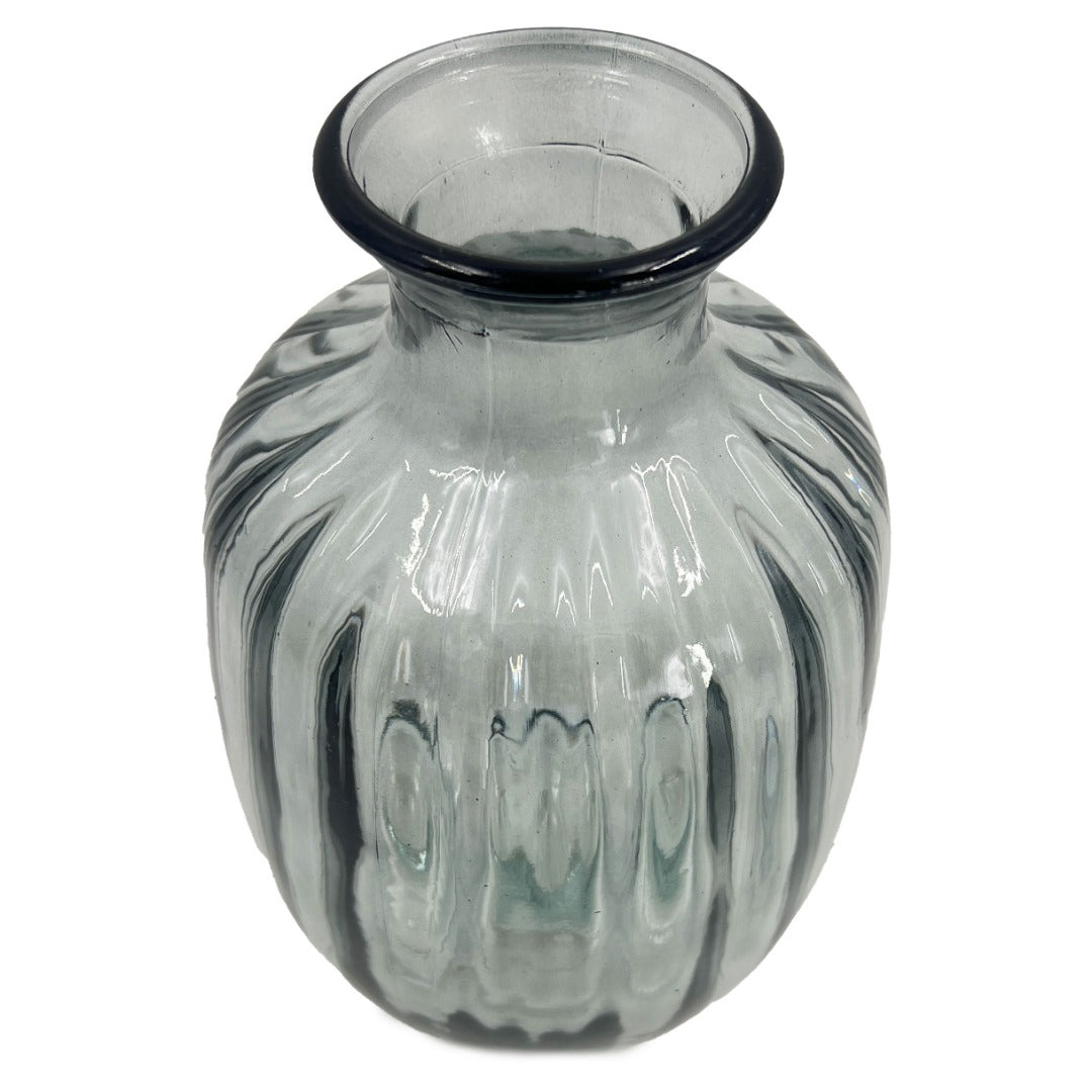 Grey Textured Bulb Glass Vase Flower Bud Jar 21cm Home Decoration Ornament