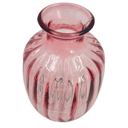 Pink Textured Ribbed Bulb Glass Vase Flower Bud Jar 21cm Home Decoration Ornament