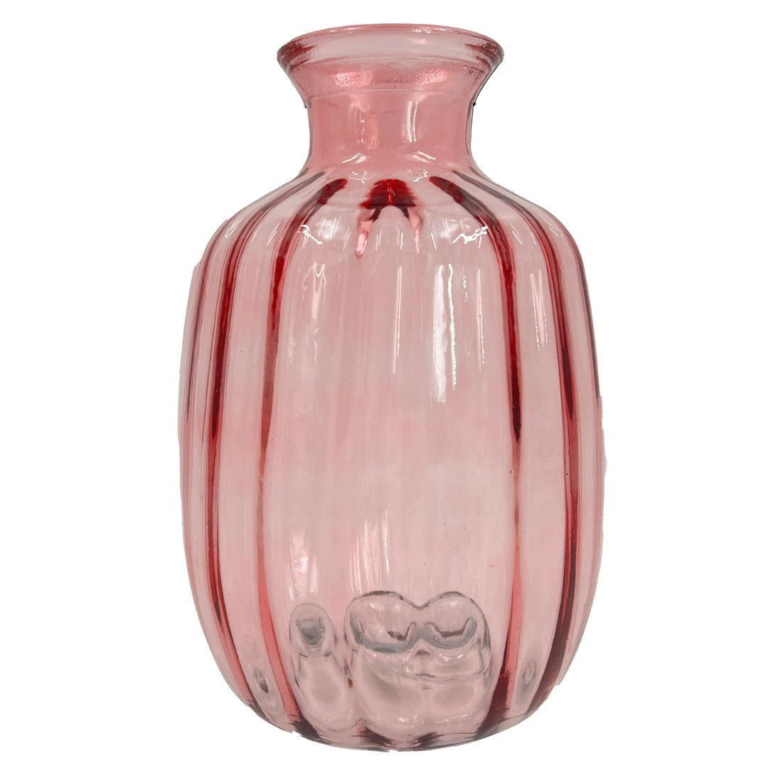 Pink Textured Ribbed Bulb Glass Vase Flower Bud Jar 21cm Home Decoration Ornament