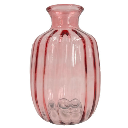 Pink Textured Ribbed Bulb Glass Vase Flower Bud Jar 21cm Home Decoration Ornament